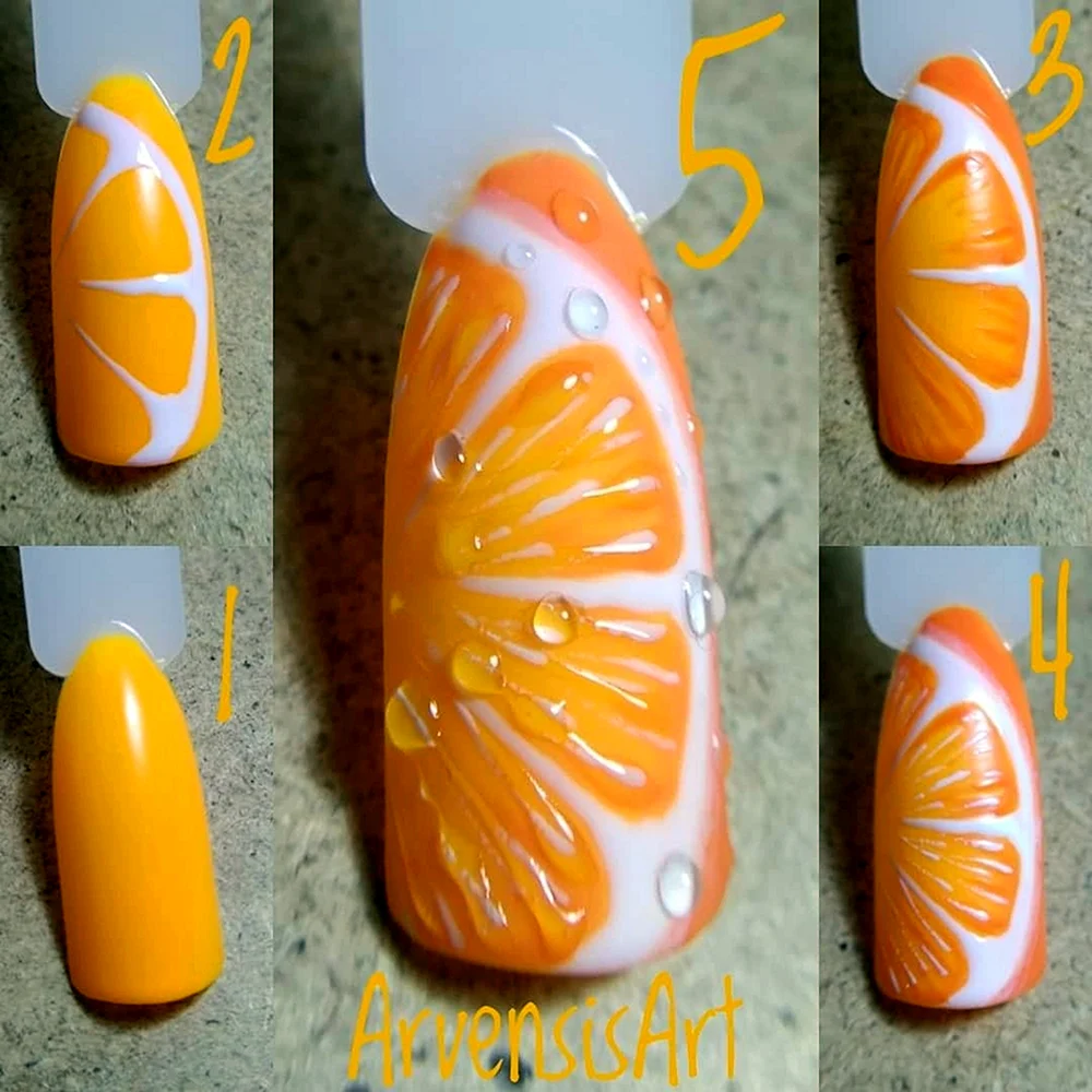 Апельсин на ногтях пошагово