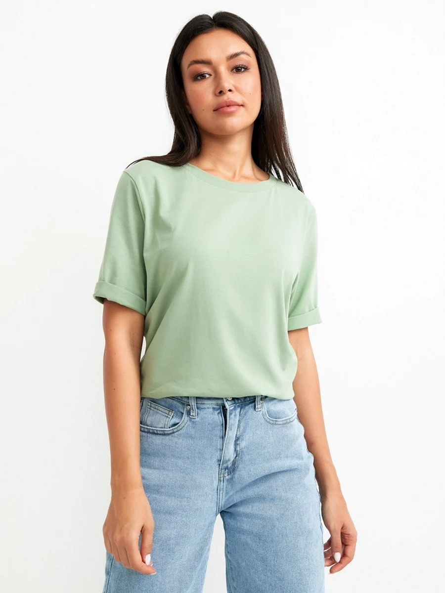 Базовая футболка женская бледно-зеленая