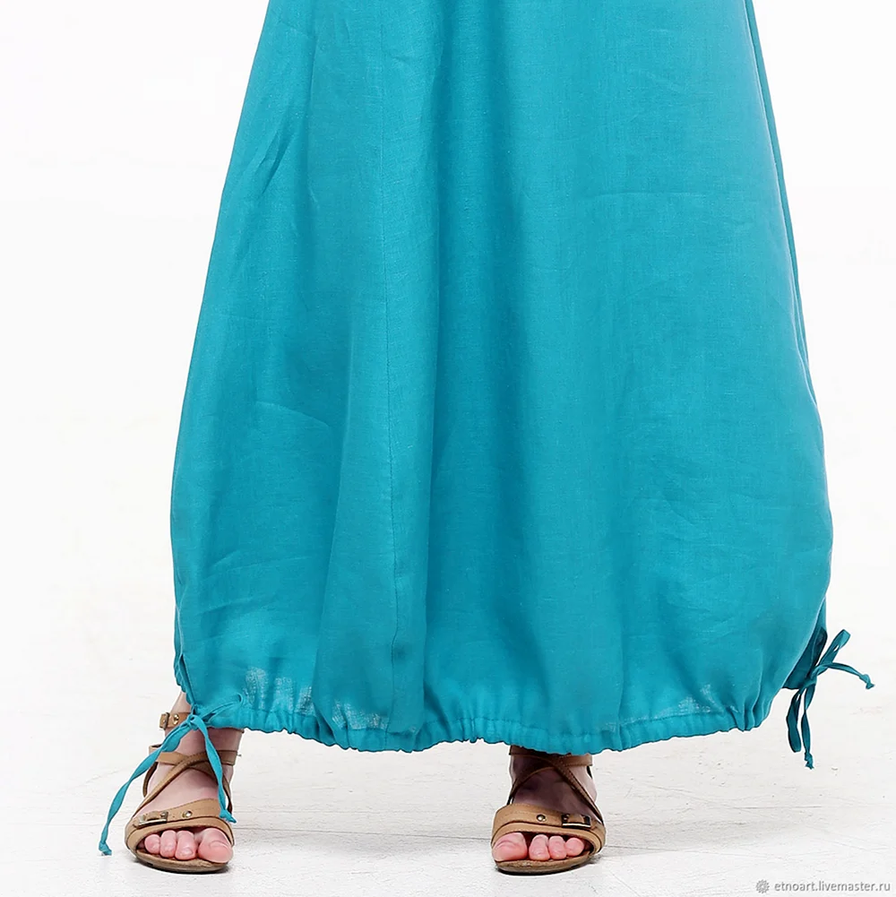 Бирюзовое льняное платье