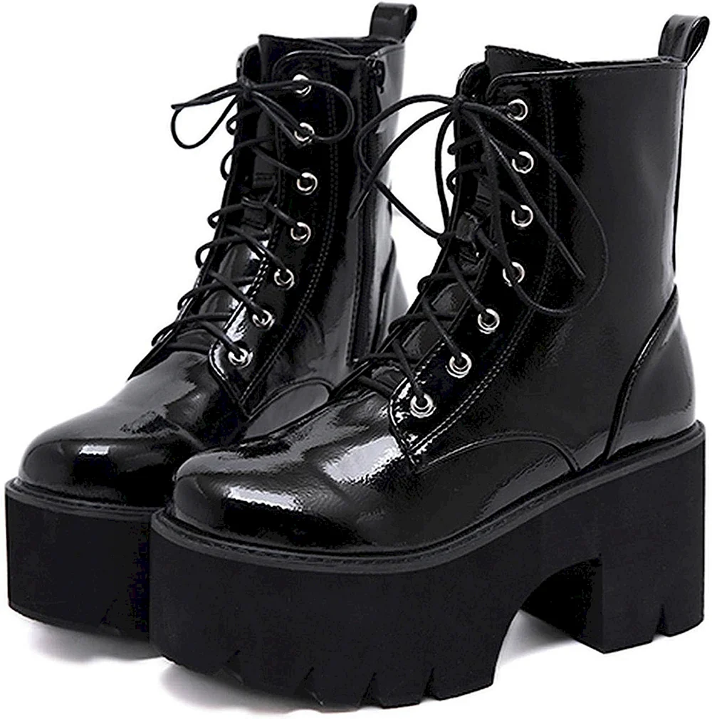 Ботинки на шнуровке высокие черные Готика