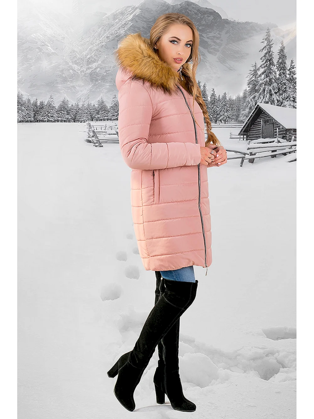 Куртка зимняя женская розово-бежевая