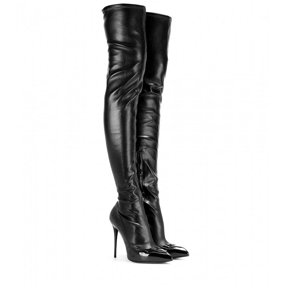 Zara сапоги 2020 Flat Faux Patent stretch Knee-High Boots